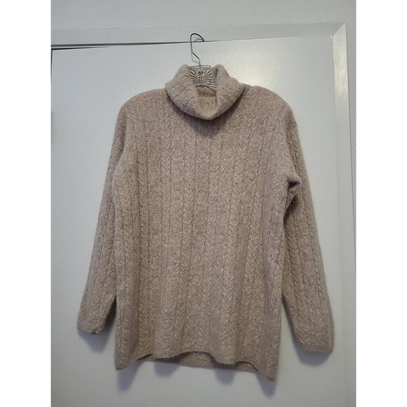 Jeanne Pierre Cable Knit Sweater Lambs Wool Angora Turtleneck Oatmeal Small - Picture 1 of 7